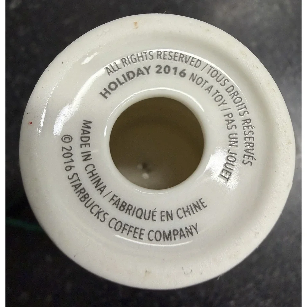 2016 Starbucks Mini Ceramic Cup Ornament Green Strap 2.5